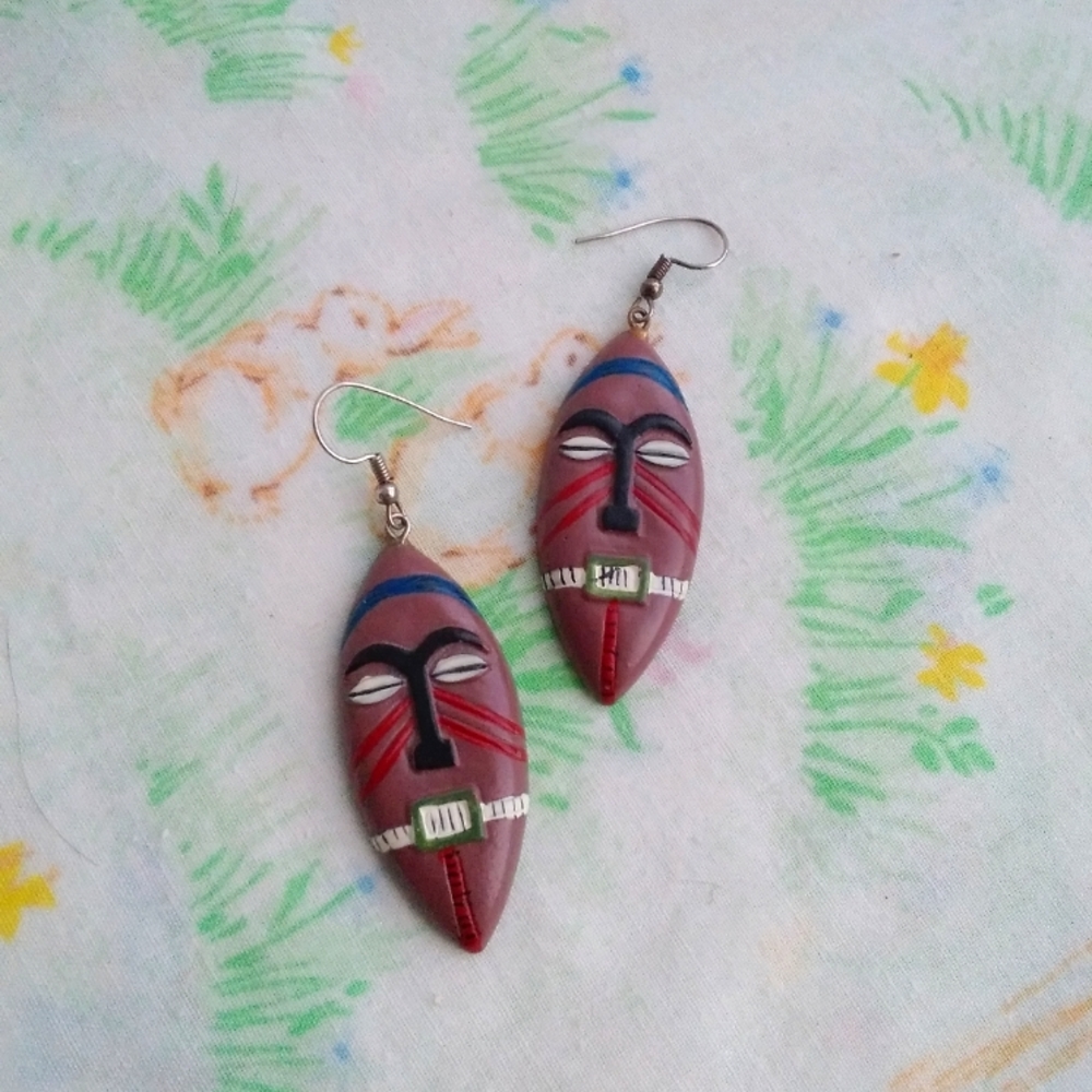 Vintage African Mask Earrings Handmade